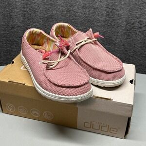 Hey Dude Wendy Loafers Shoes Women's Size 6 M Pink Multi Color Canvas Slip On‎